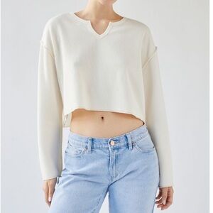 UO Parker Notch Neck Long Sleeve Cropped Sweater Top urban outfitters